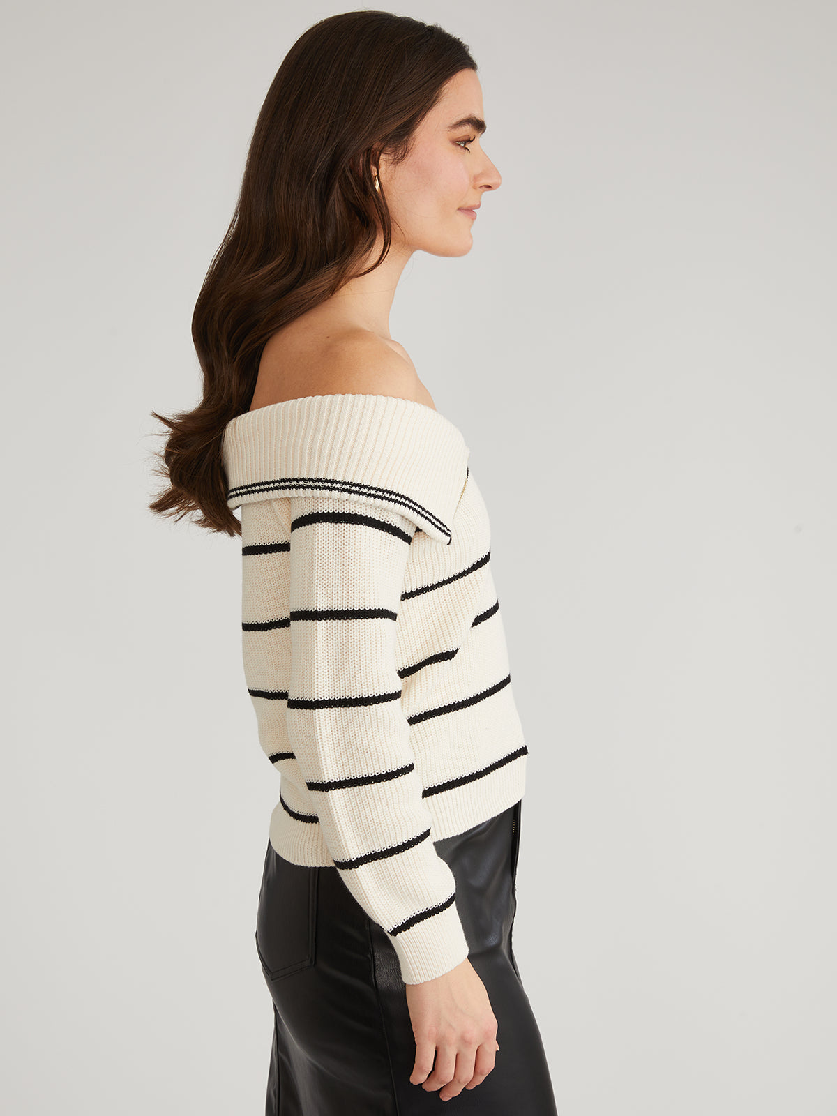 Sierra: 100% Cotton Stripe Off Shoulder Pullover