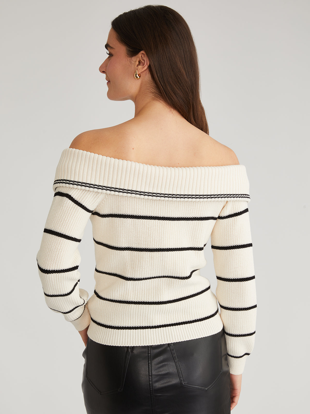 Sierra: 100% Cotton Stripe Off Shoulder Pullover