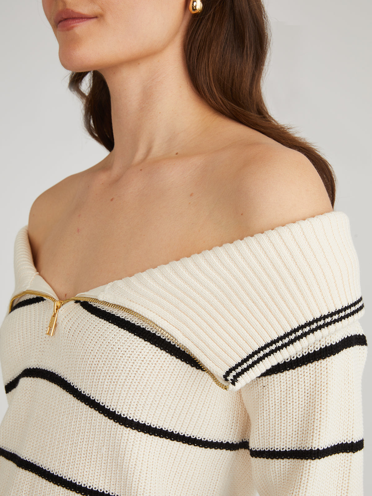 Sierra: 100% Cotton Stripe Off Shoulder Pullover