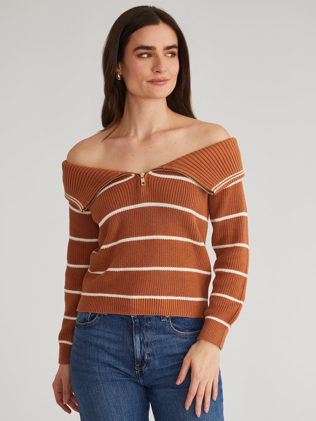 Sierra: 100% Cotton Stripe Off Shoulder Pullover