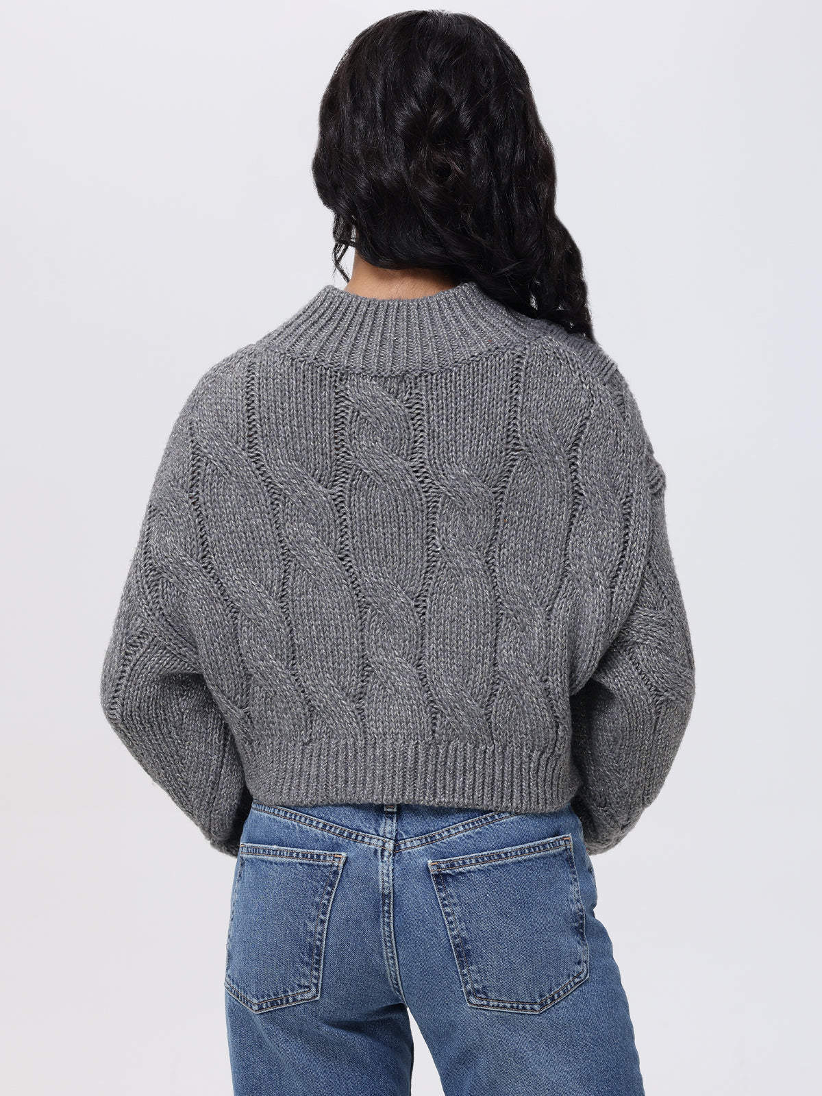 Lola: Metallic Cable-Knit Crop Sweater