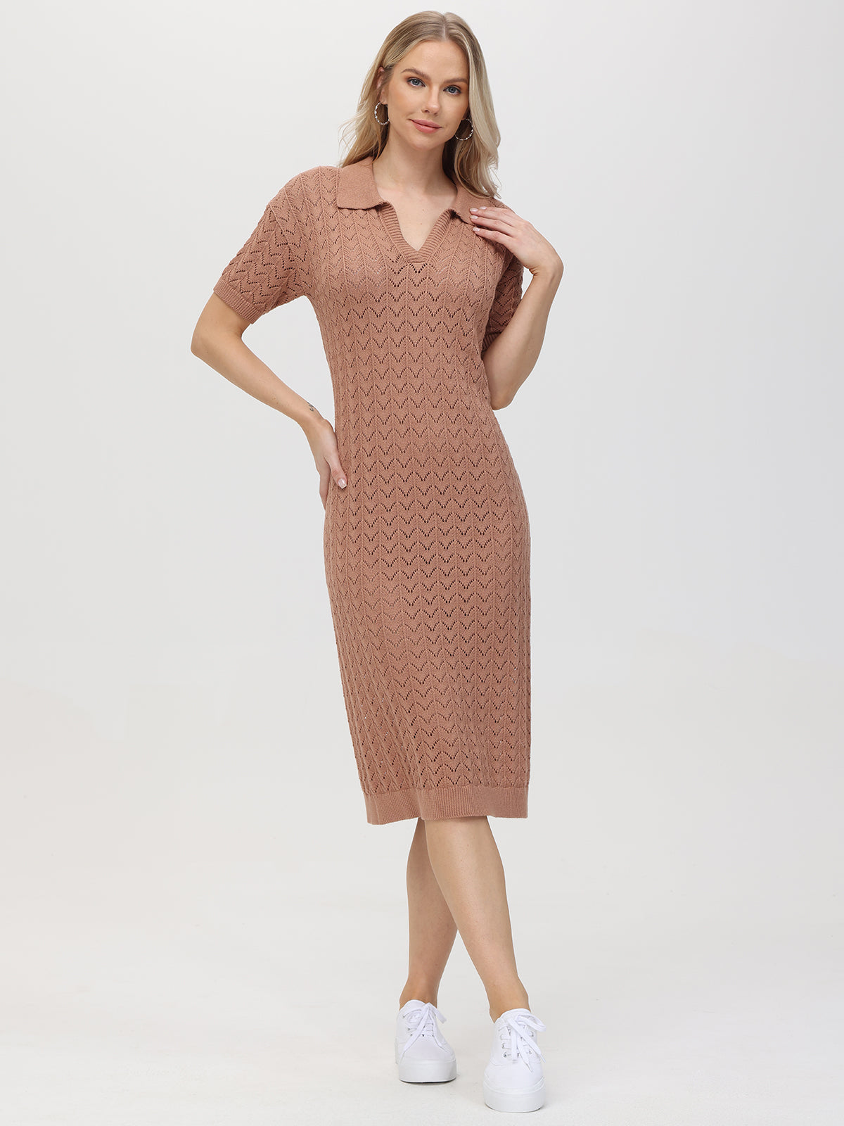 Iris: Pointelle Polo Midi Dress