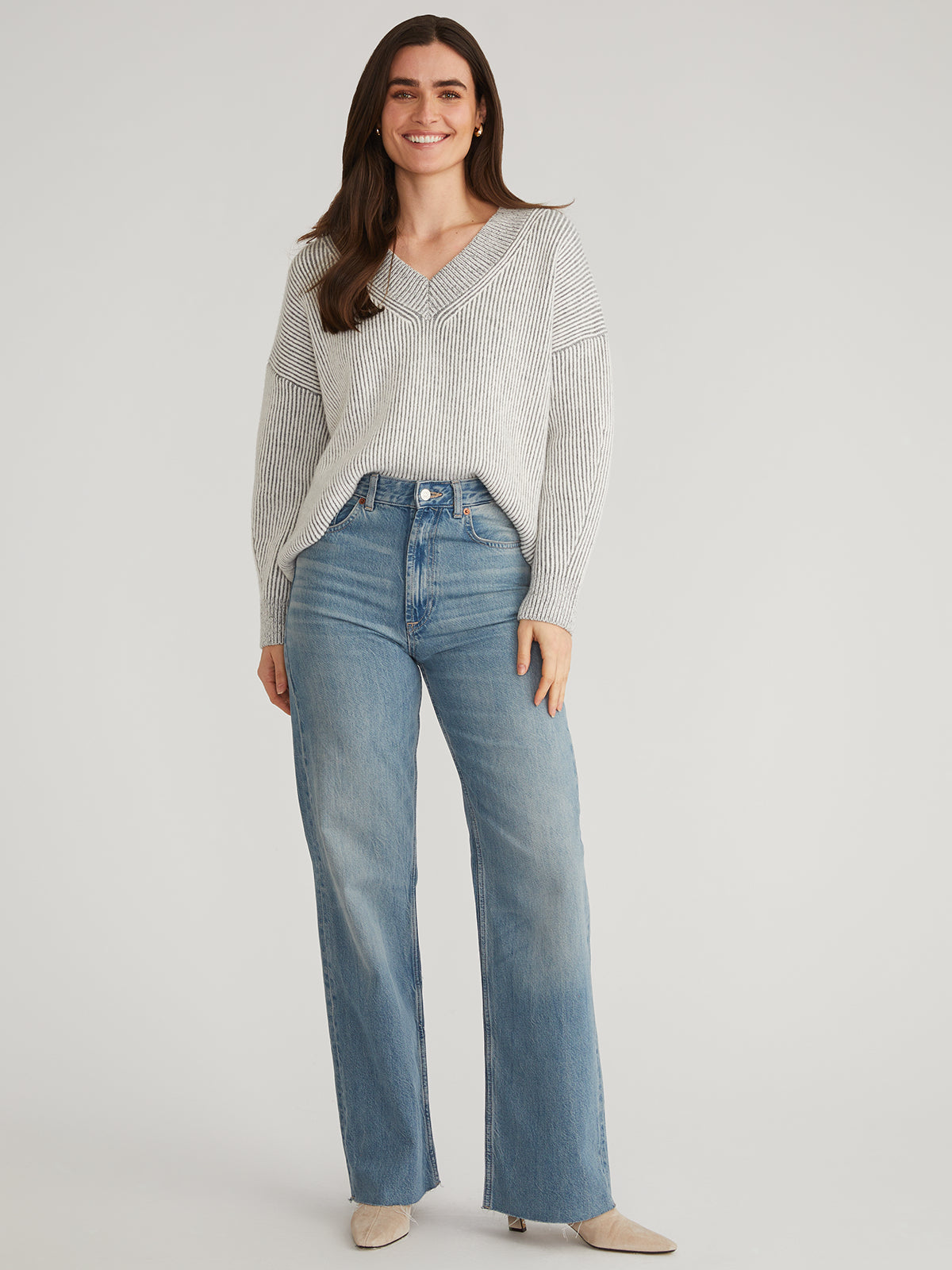 Diana: V-Neck Contrast Rib Sweater