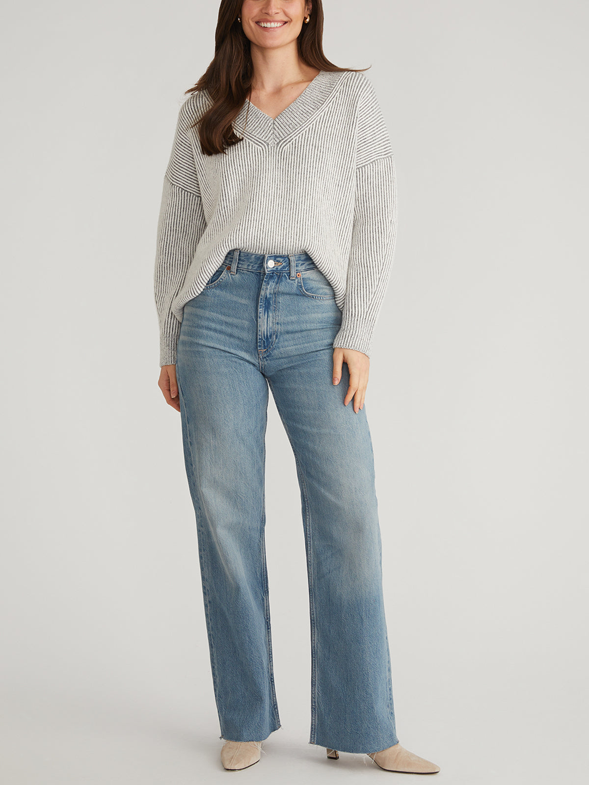 Diana: V-Neck Contrast Rib Sweater