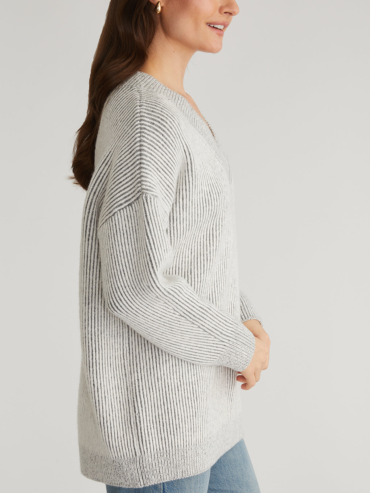 Diana: V-Neck Contrast Rib Sweater