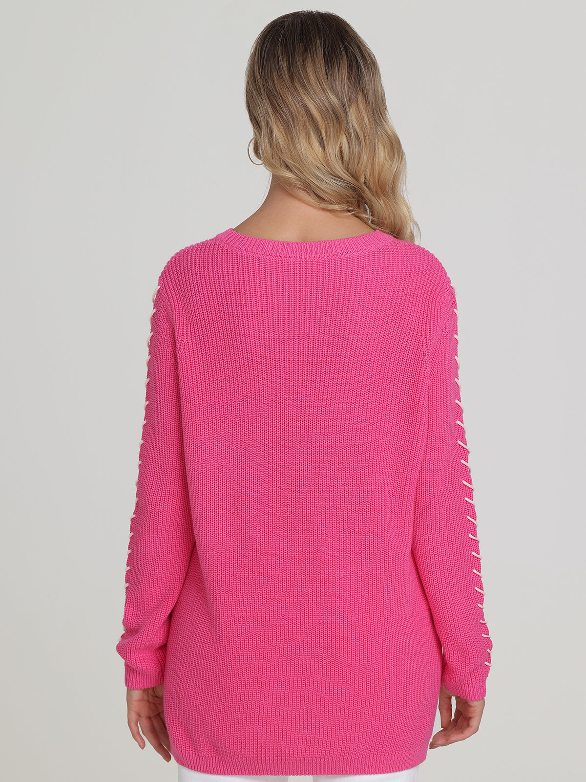 Emma: 100% Cotton Whipstitch Crewneck Shaker Stitch Sweater