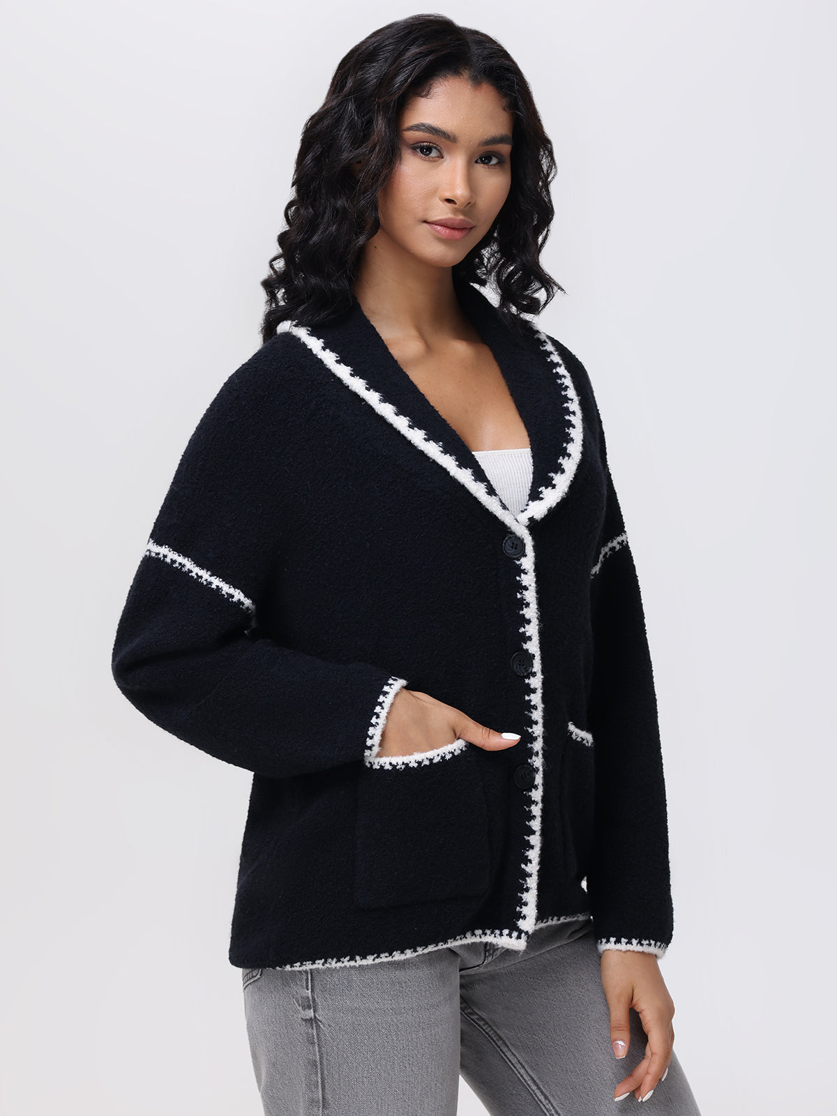 Tierney: Whipstitch Scarf Neckline Cardigan