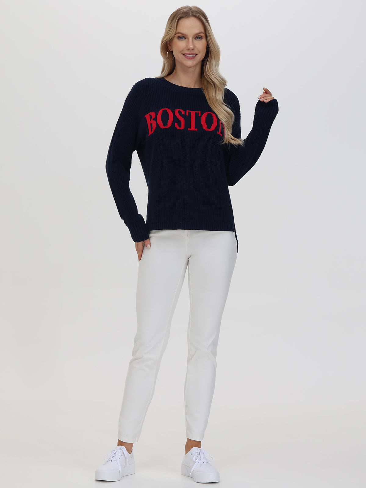 Boston: 100% Cotton Crewneck Shaker Stitch Sweater