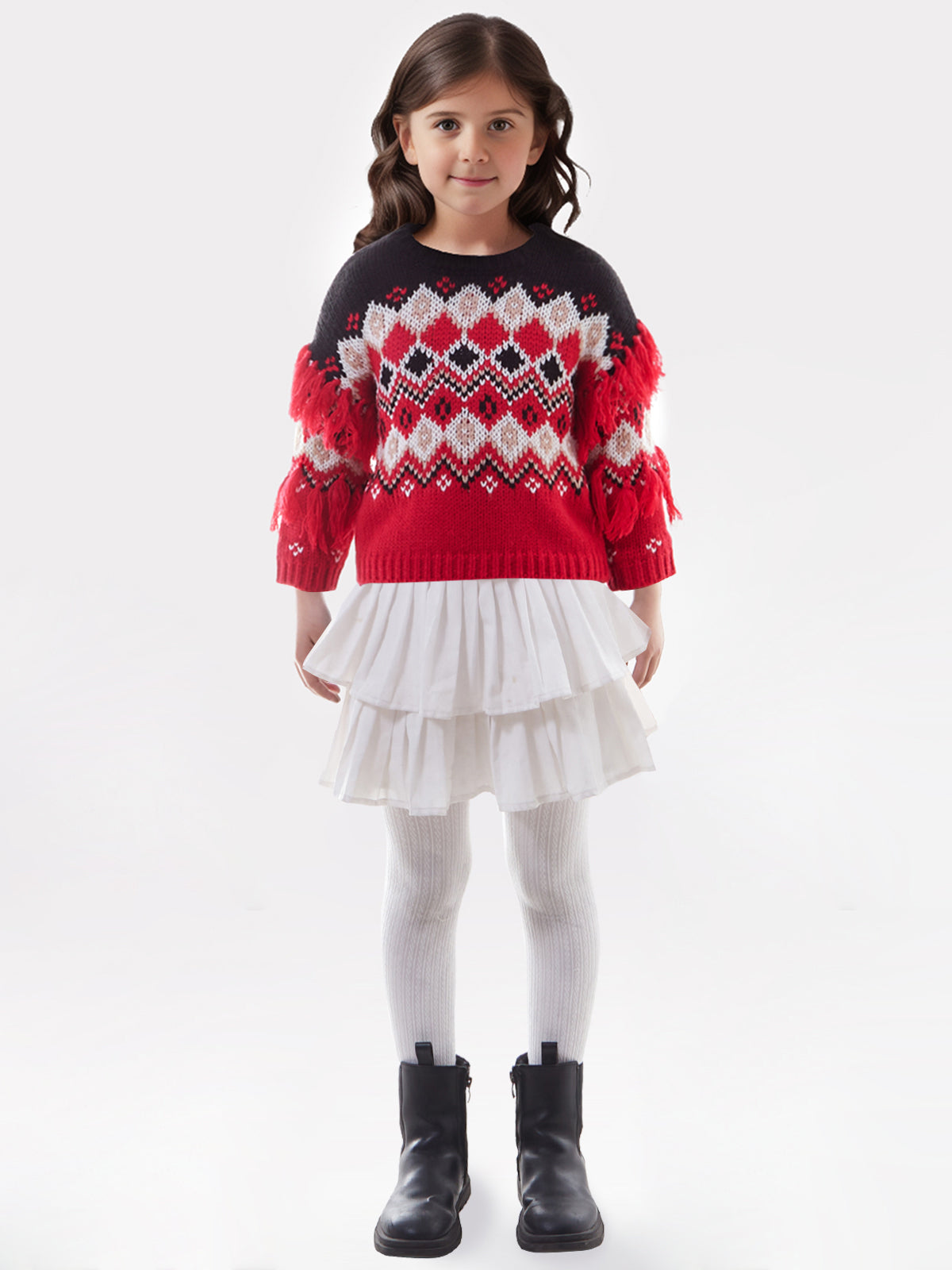 Maggie: Girls Fringe Fair Isle Sweater