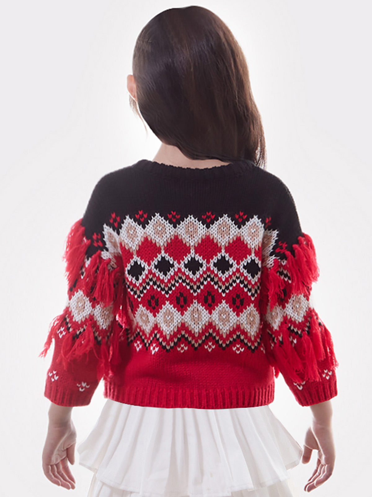 Maggie: Girls Fringe Fair Isle Sweater