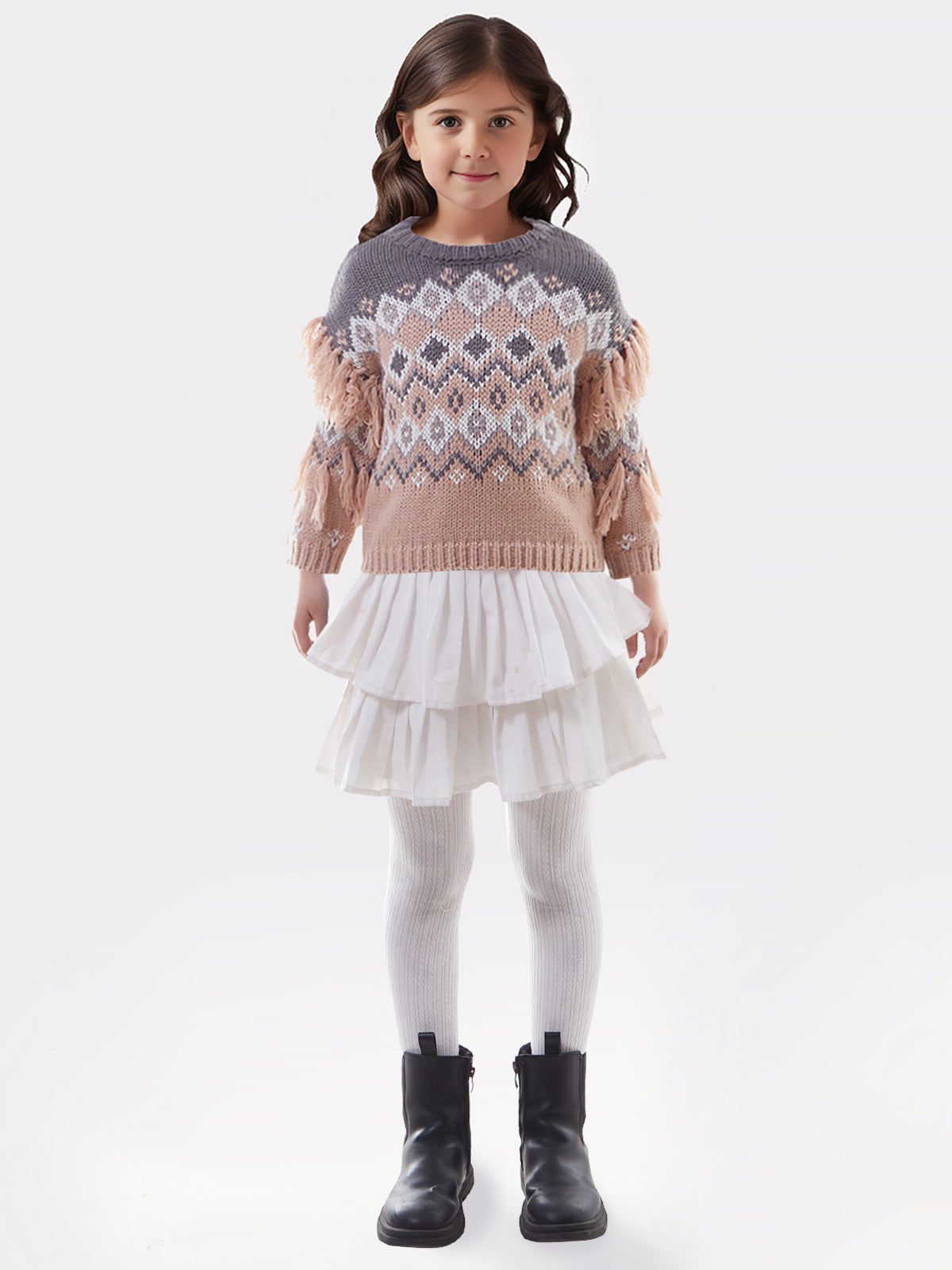 Maggie: Girls Fringe Fair Isle Sweater