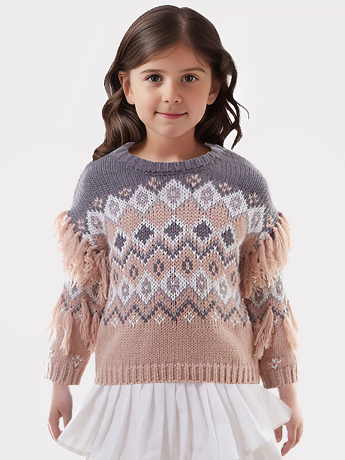 Maggie: Girls Fringe Fair Isle Sweater