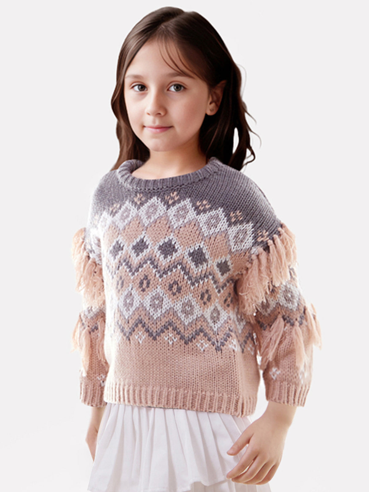 Maggie: Girls Fringe Fair Isle Sweater