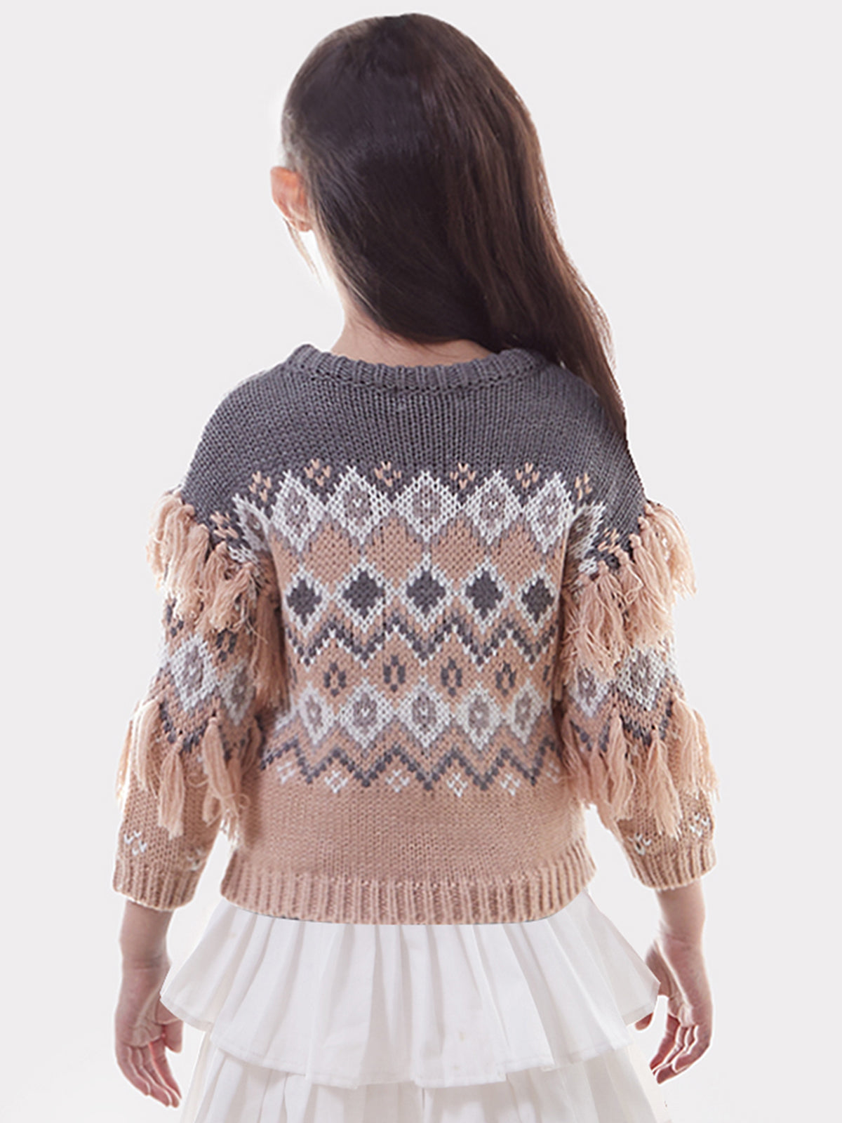 Maggie: Girls Fringe Fair Isle Sweater