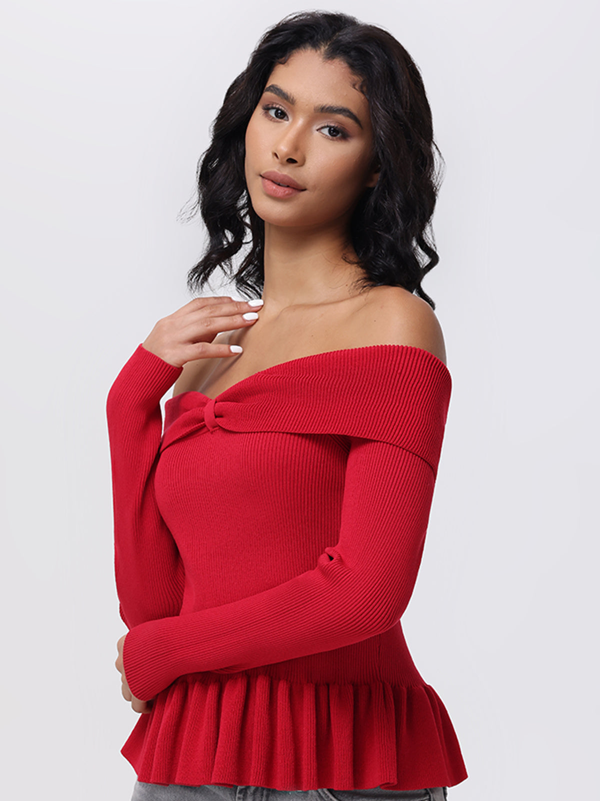 Morgan: Off Shoulder Peplum Sweater