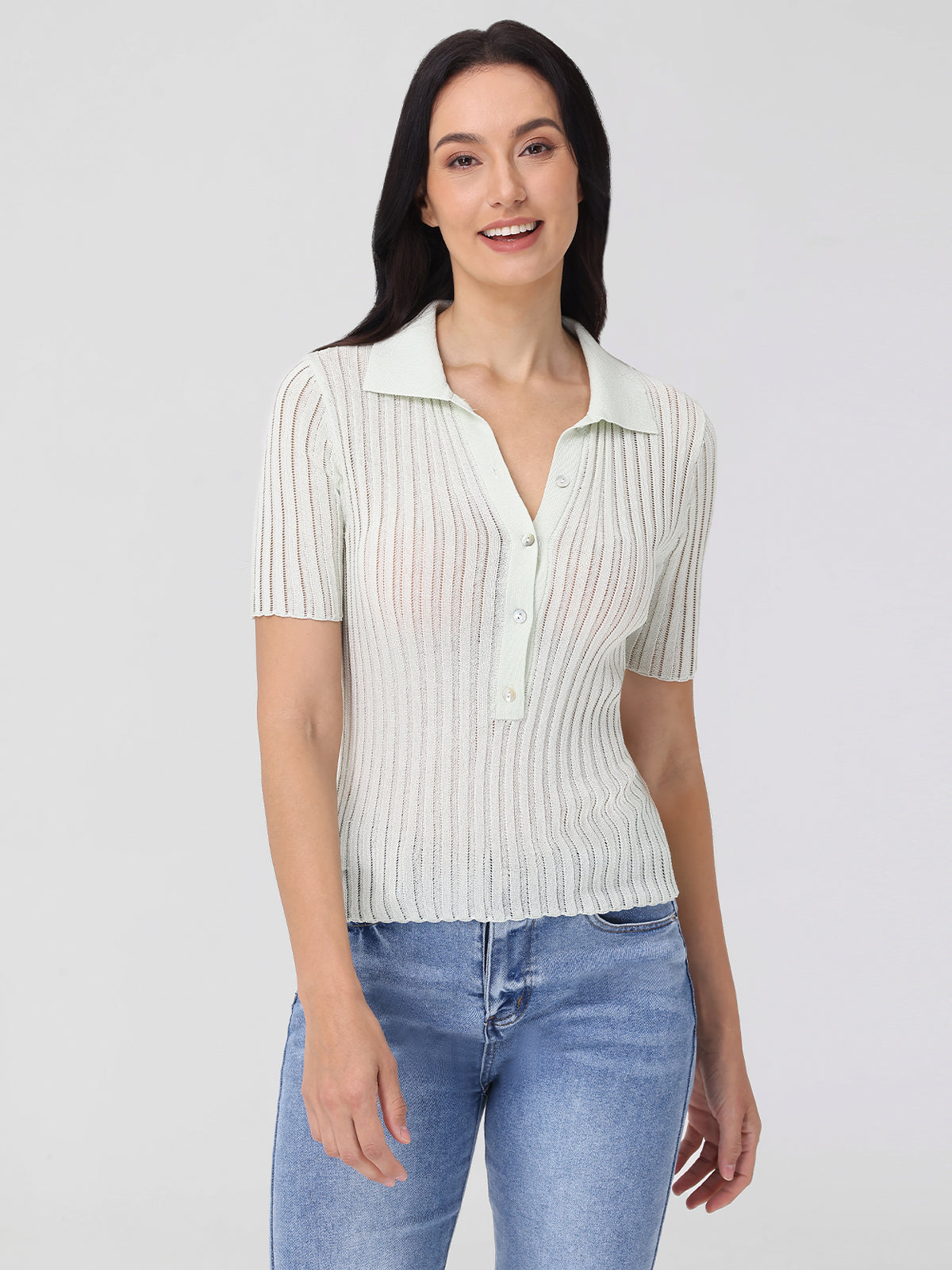 Maya: Johnny Collar Ribbed Top