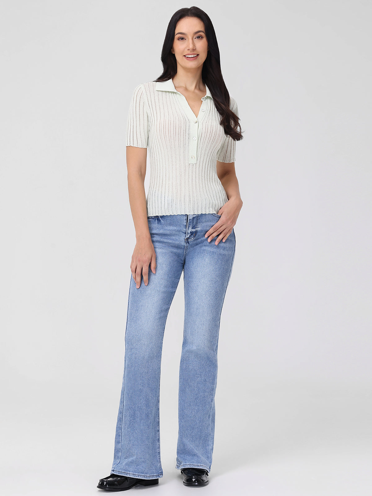 Maya: Johnny Collar Ribbed Top