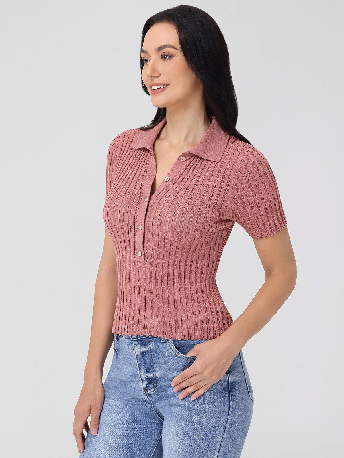 Maya: Johnny Collar Ribbed Top