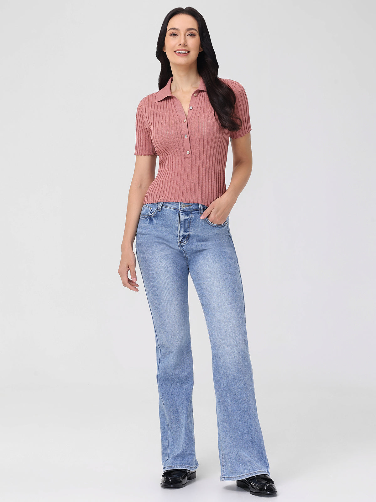 Maya: Johnny Collar Ribbed Top