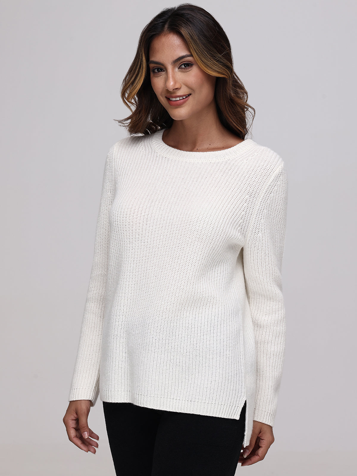 Emma: Cashmere Crewneck Shaker Stitch Sweater