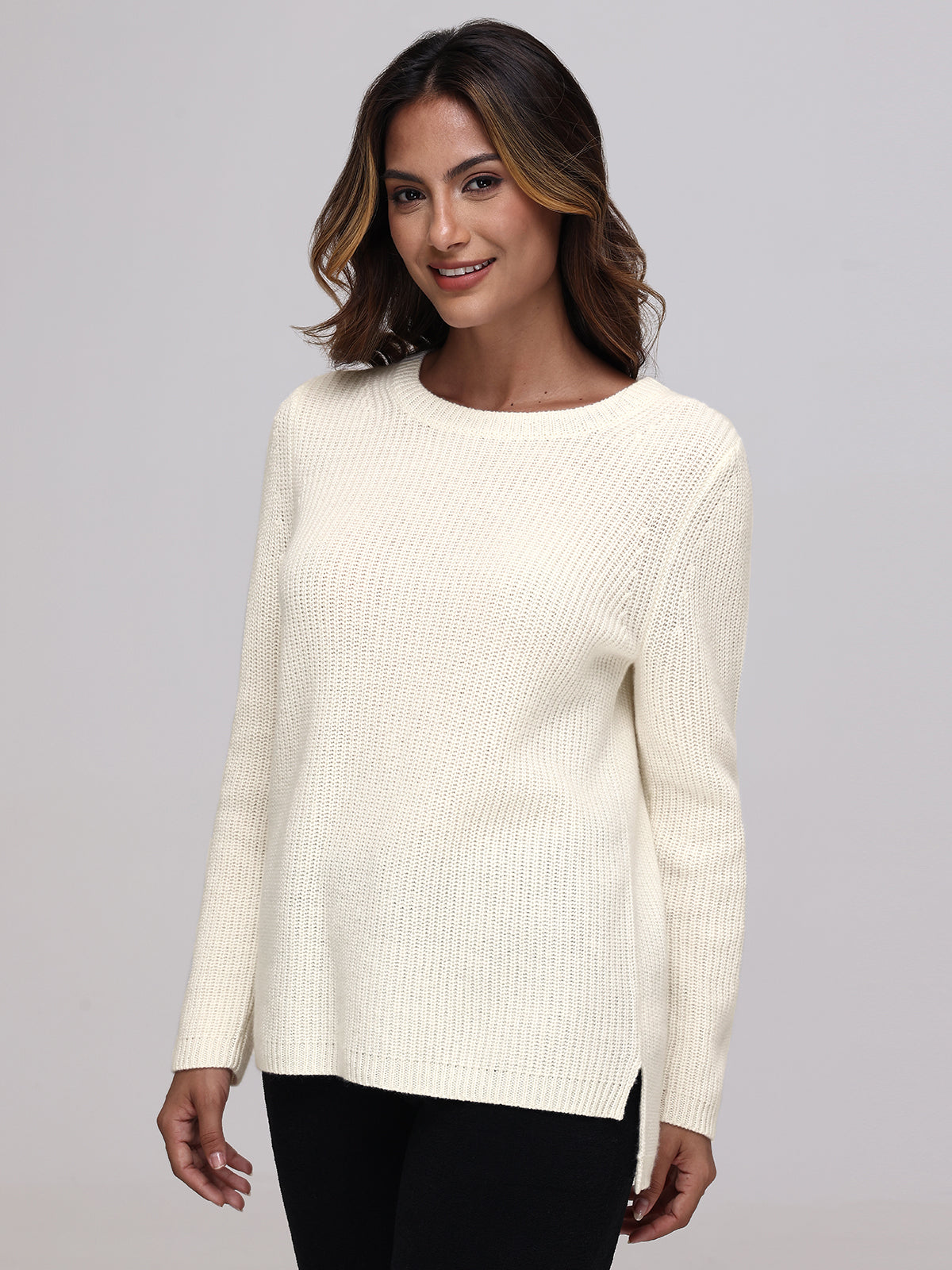 Emma: Cashmere Crewneck Shaker Stitch Sweater