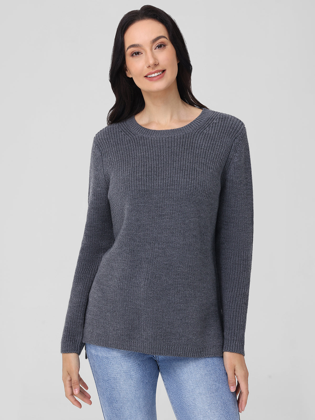 Emma: Wool Crewneck Shaker Stitch Sweater