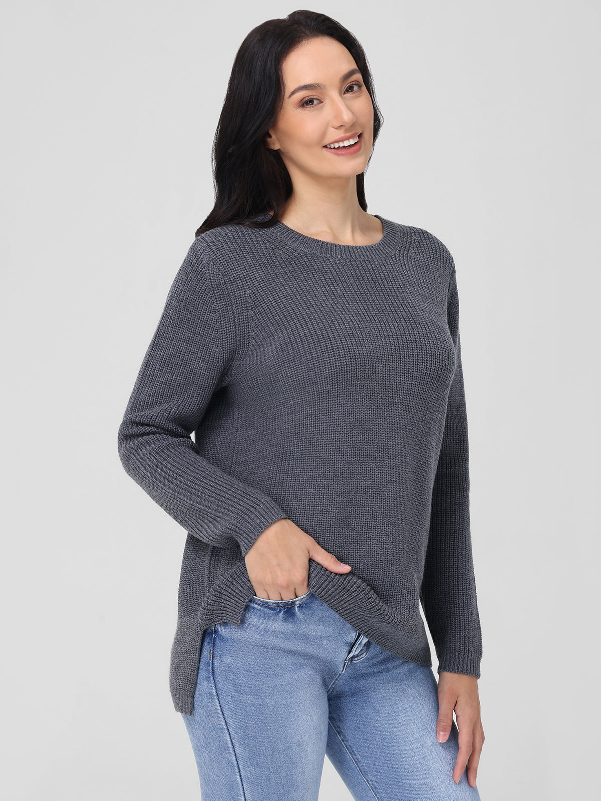 Emma: Wool Crewneck Shaker Stitch Sweater