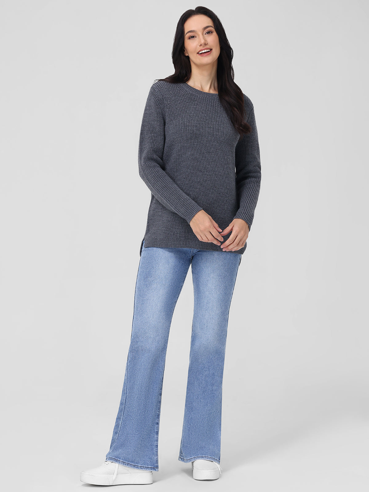 Emma: Wool Crewneck Shaker Stitch Sweater