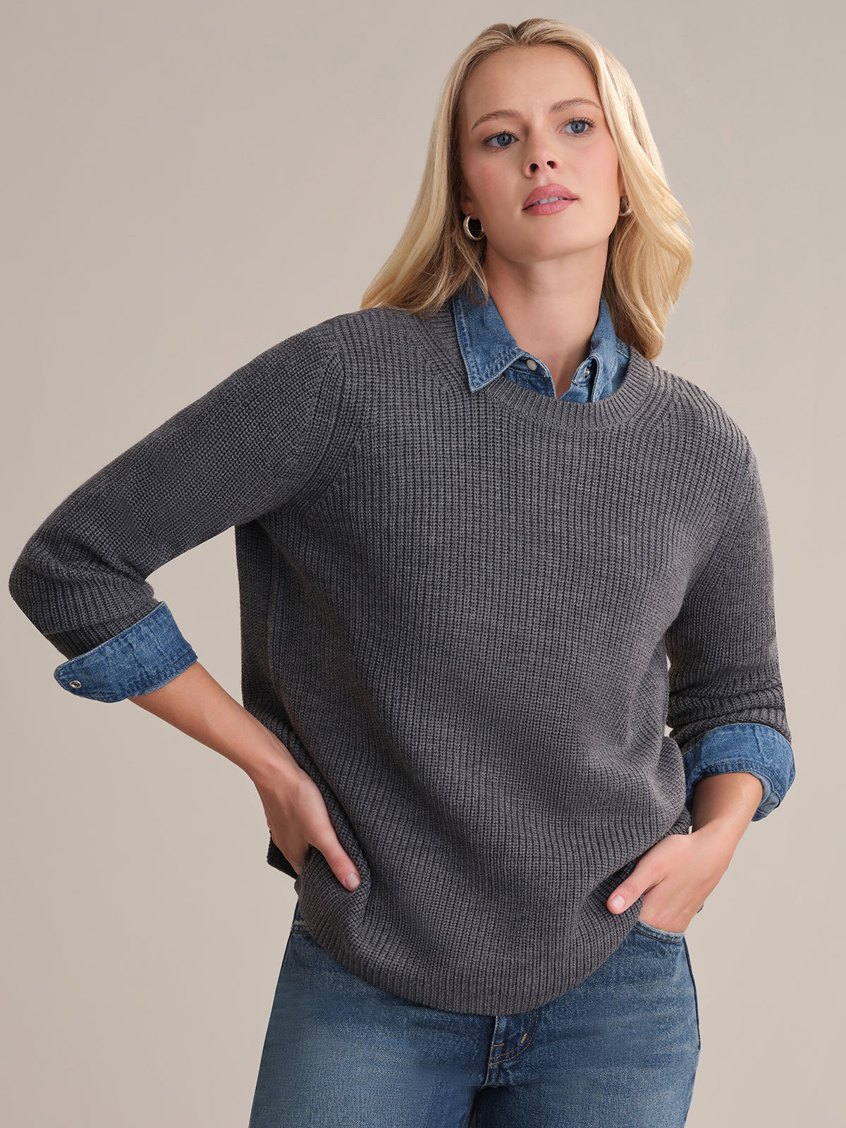 Emma: Wool Crewneck Shaker Stitch Sweater