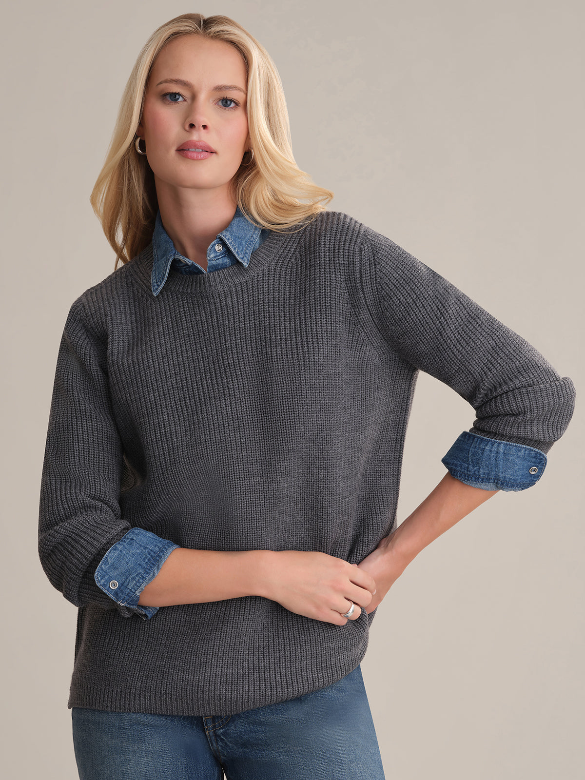 Emma: Wool Crewneck Shaker Stitch Sweater