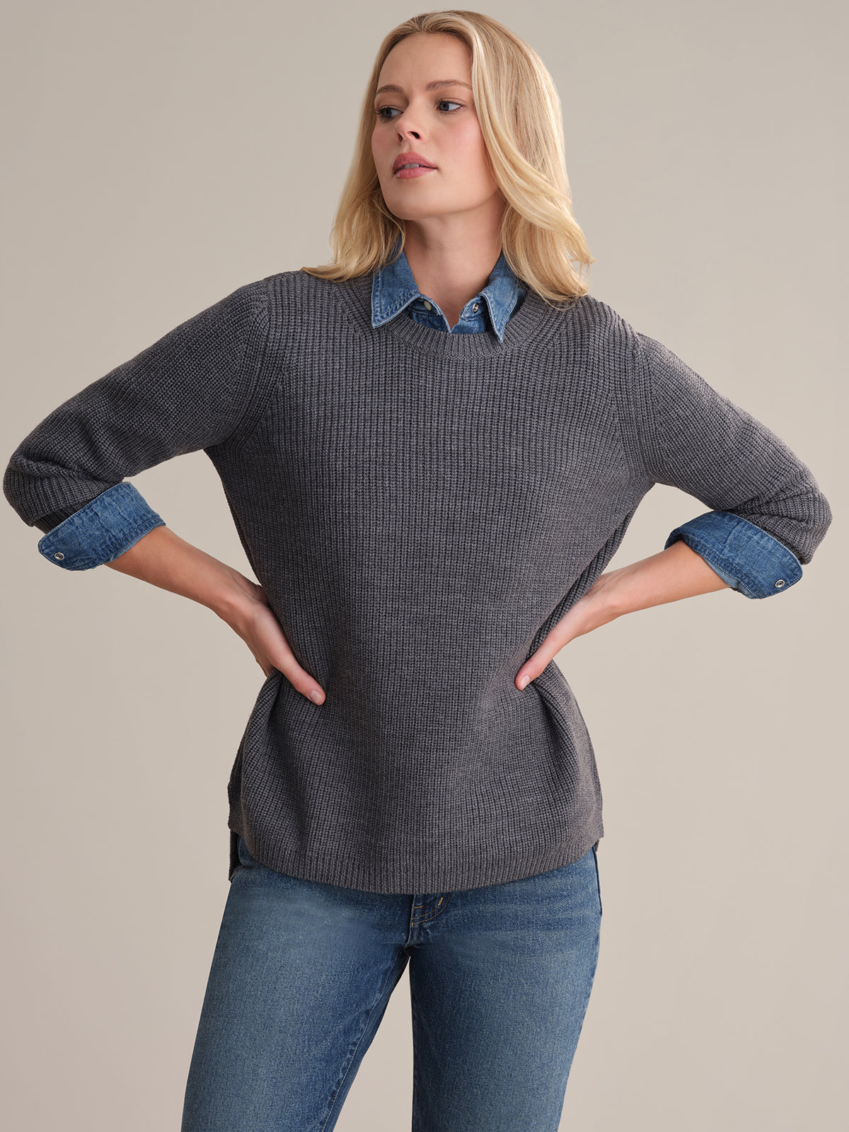 Emma: Wool Crewneck Shaker Stitch Sweater