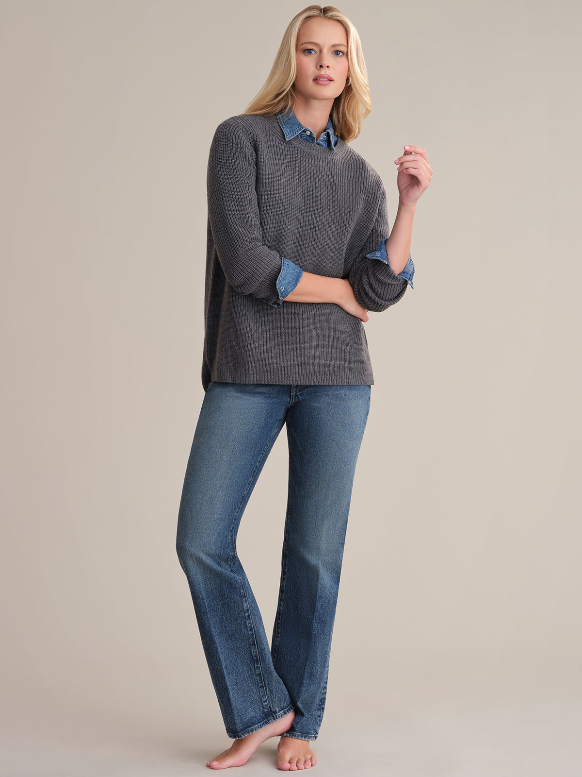 Emma: Wool Crewneck Shaker Stitch Sweater