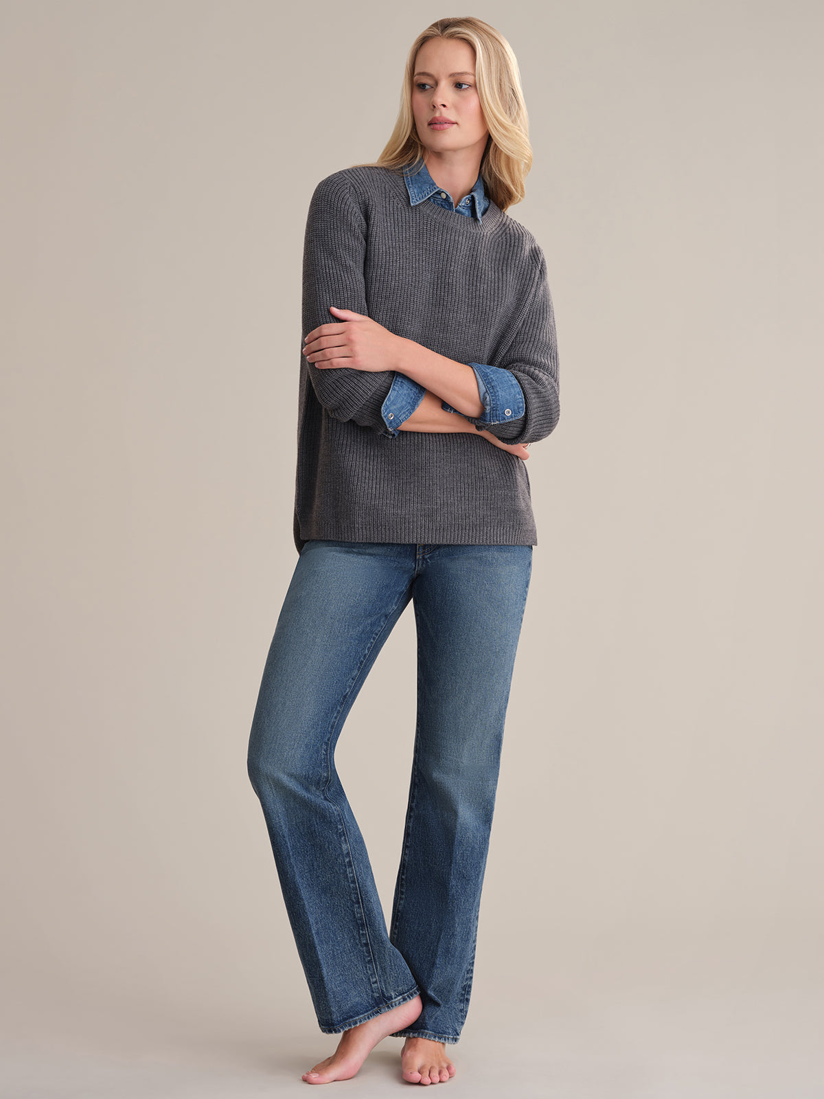 Emma: Wool Crewneck Shaker Stitch Sweater