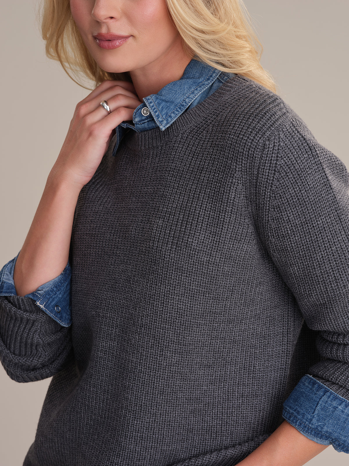 Emma: Wool Crewneck Shaker Stitch Sweater