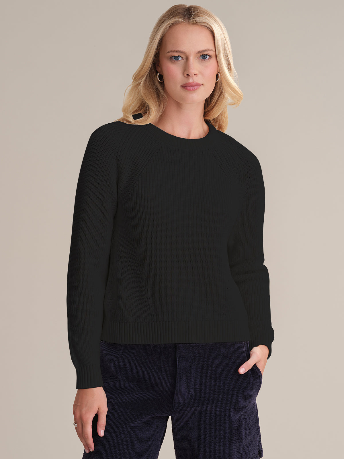 Sophia: Crewneck Shaker Stitch Cotton Sweater