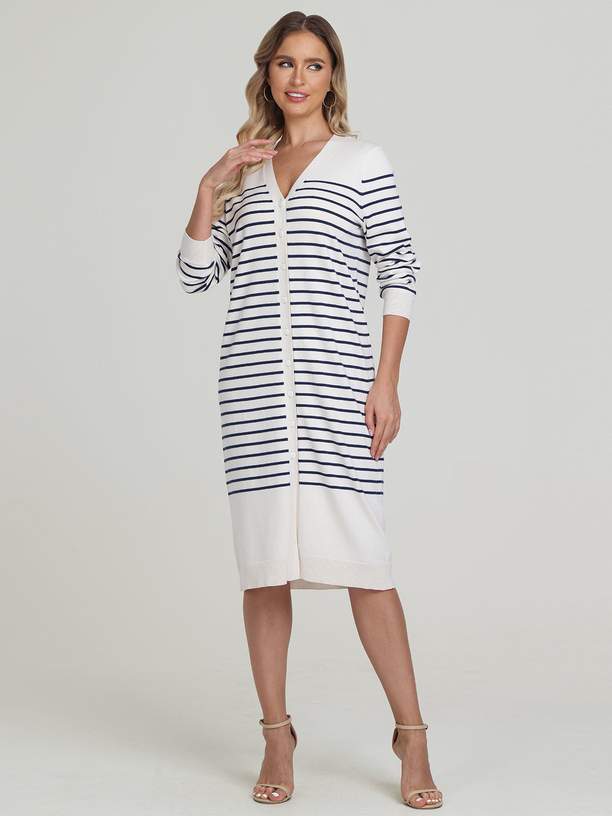 Marianne: Stripe Button Down Long Cardigan