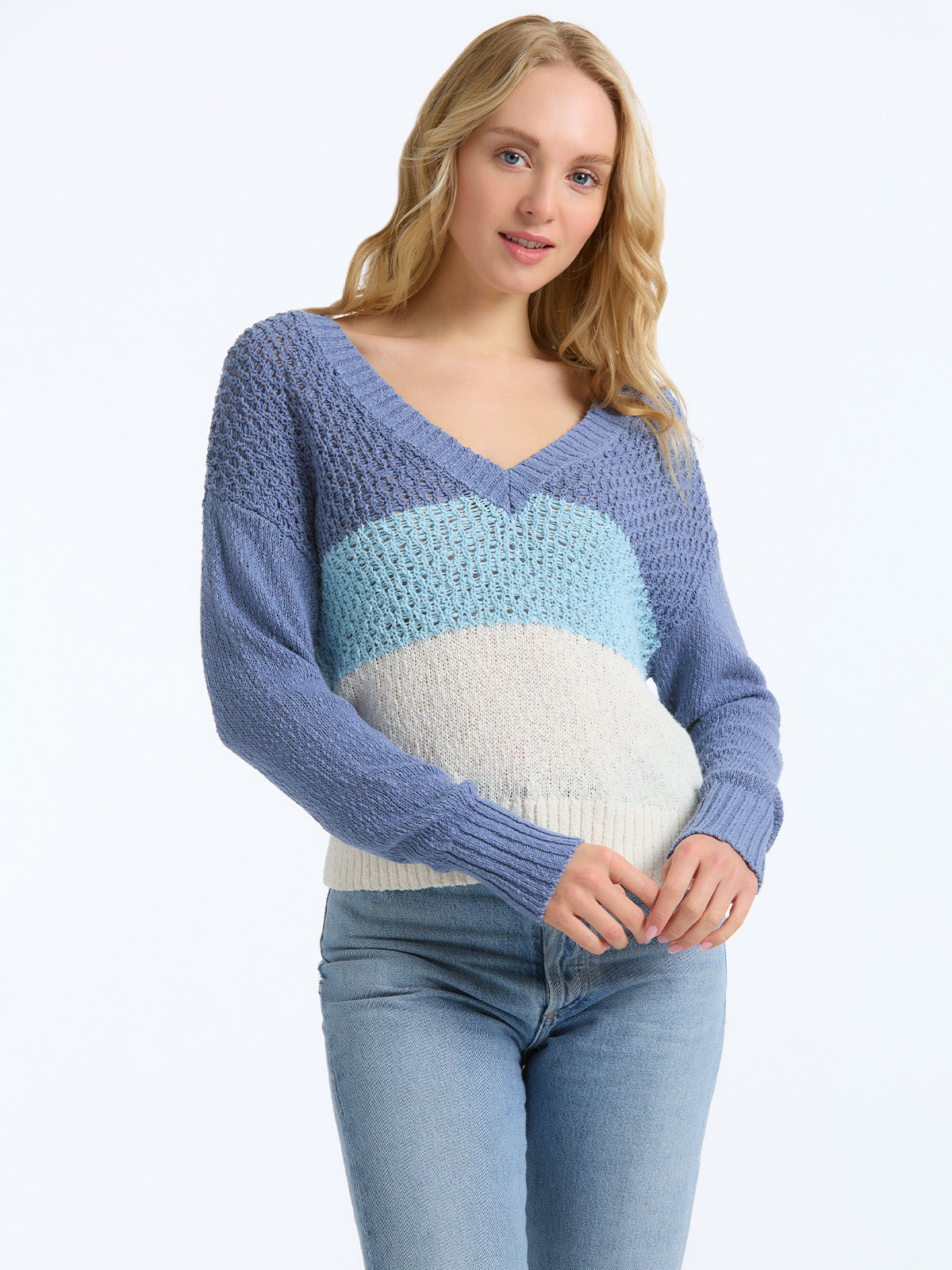 100% Cotton Popcorn V-Neck Pullover