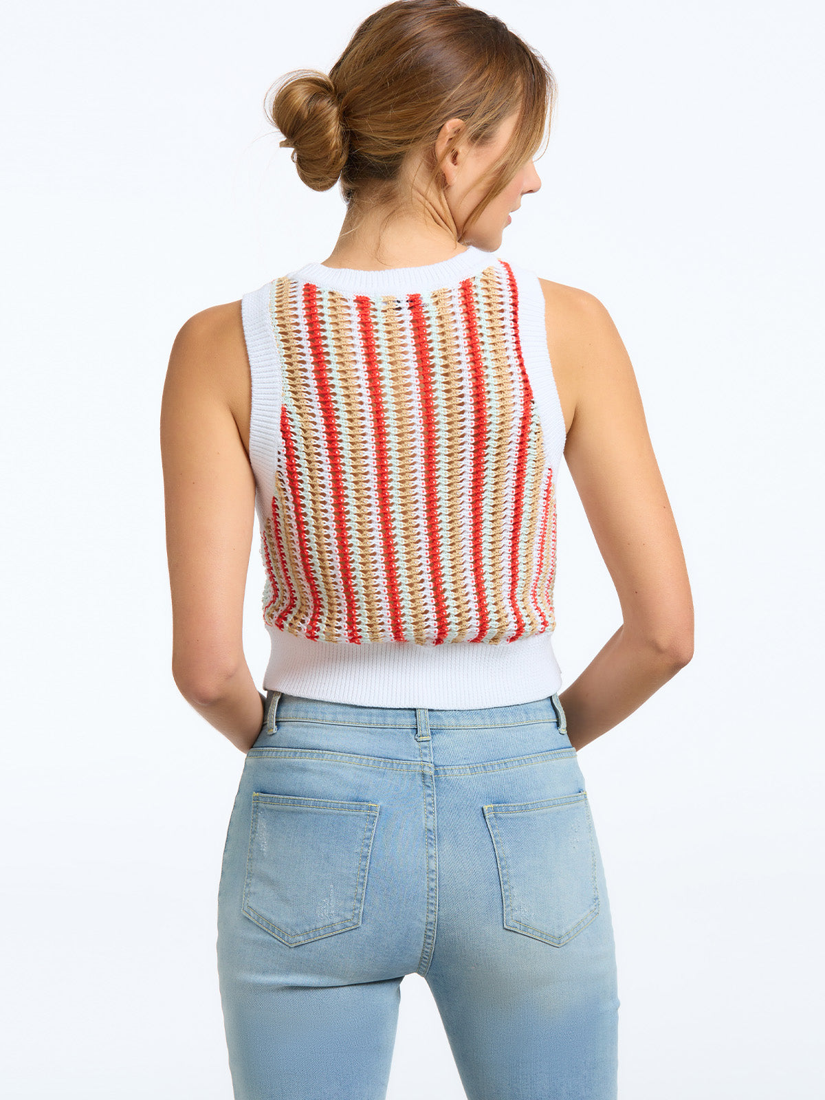 100% Cotton Stripe Crochet Tank